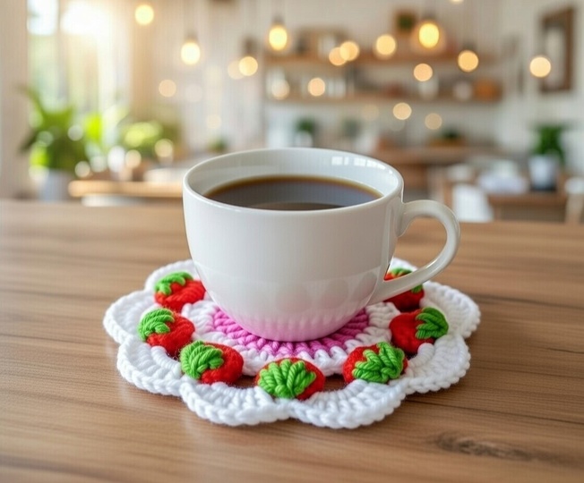 Crochet Strawberry Coaster Pattern PDF + Video Tutorial