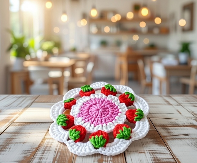 Crochet Strawberry Coaster Pattern PDF + Video Tutorial
