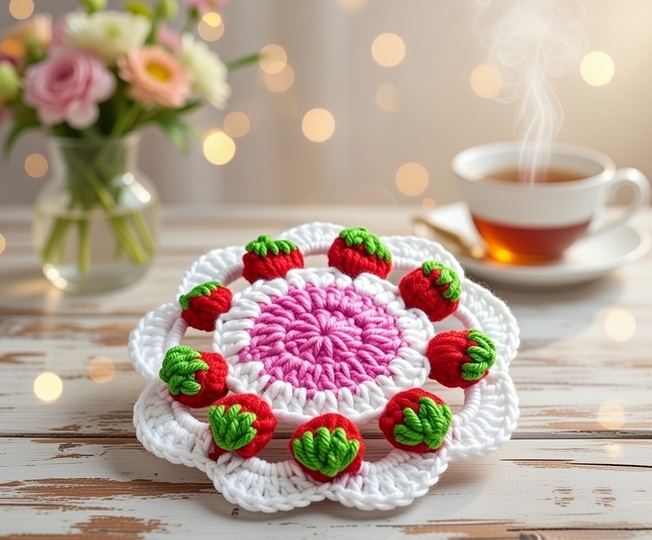 Crochet Strawberry Coaster Pattern PDF + Video Tutorial