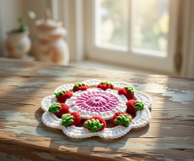 Crochet Strawberry Coaster Pattern PDF + Video Tutorial
