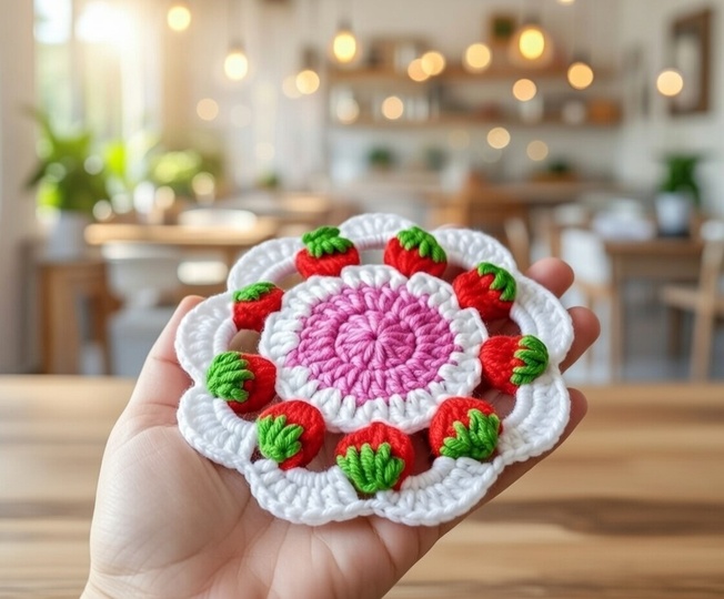Crochet Strawberry Coaster Pattern PDF + Video Tutorial