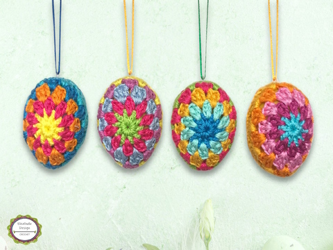 Crochet Pattern Easter Eggs Granny Square Stripes Design, quick and easy