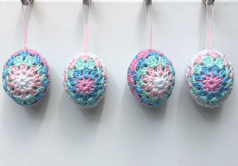 Crochet Pattern Easter Eggs Granny Square Stripes Design, quick and easy