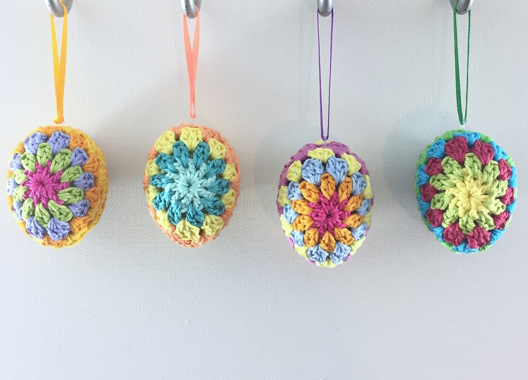 Crochet Pattern Easter Eggs Granny Square Stripes Design, quick and easy