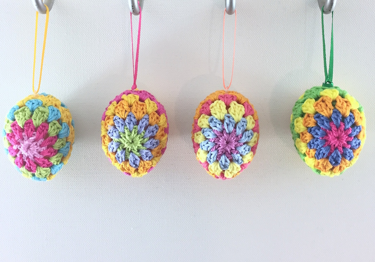 Crochet Pattern Easter Eggs Granny Square Stripes Design, quick and easy