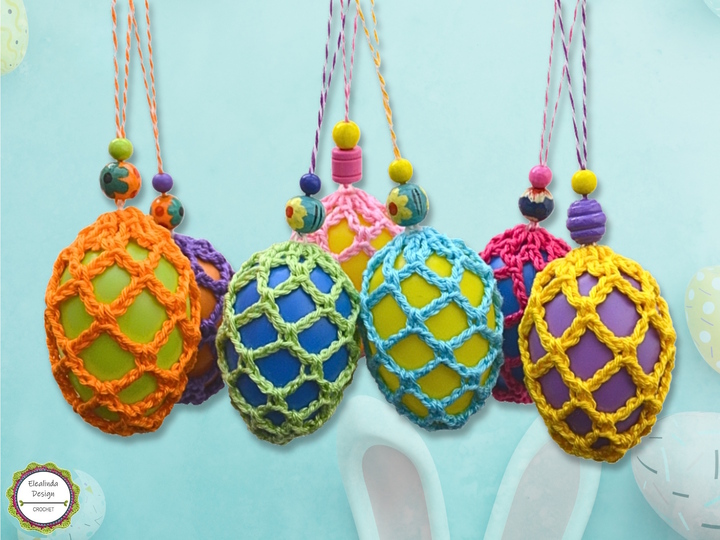 Crochet Pattern Easter Eggs in fancy mesh dress, easy + quick Easter decor