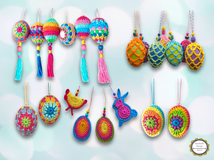Crochet pattern package Easter Eggs, Easter Decoration, 5 patterns PDF Zip
