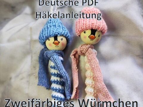 Kostenlose Häkelanleitung „Zweifärbige Sorgenwürmchen" (PDF)