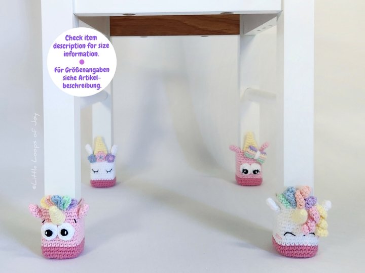 Häkelanleitung Amigurumi Stuhlsocken-Set Einhorn Parade