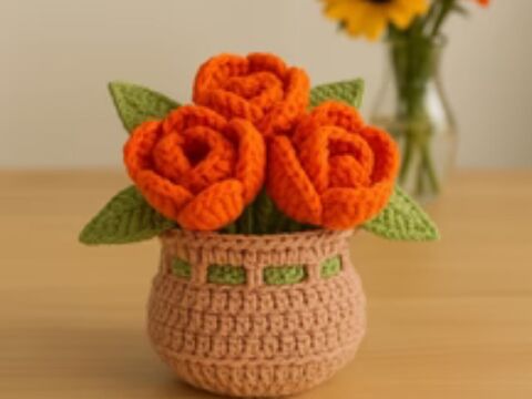 Elegant Rose Pot – Crochet Flower Basket PDF Pattern