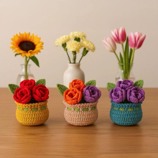 Elegant Rose Pot – Crochet Flower Basket PDF Pattern