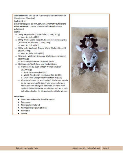 Daisy Deer: Anleitung (Deutsch) zum Häkeln von Reh-Schnuffeltieren
