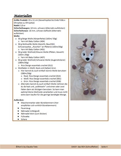 Daisy Deer: Anleitung (Deutsch) zum Häkeln von Reh-Schnuffeltieren
