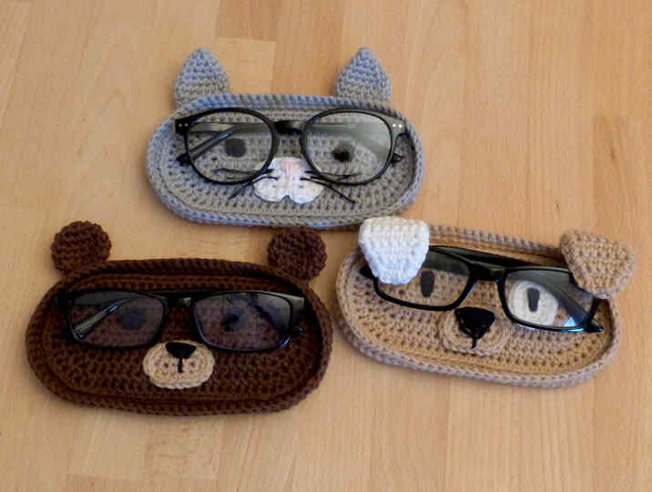 Häkelanleitung Brillenablage Hund, Katze und Bär, Brillenschale