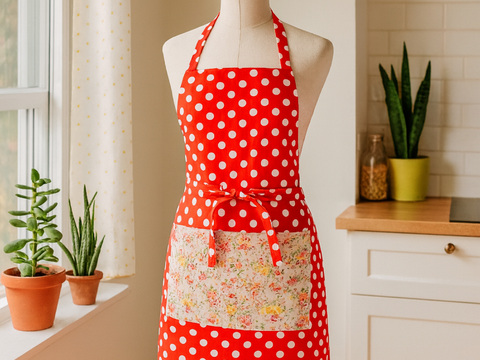 Polka Dot Apron – PDF Sewing Pattern with Pocket and Waist Ties