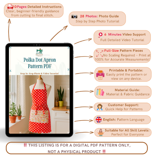 Polka Dot Apron – PDF Sewing Pattern with Pocket and Waist Ties