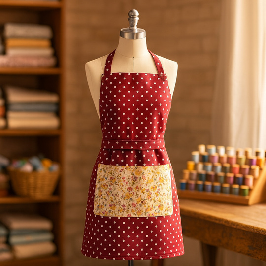 Polka Dot Apron – PDF Sewing Pattern with Pocket and Waist Ties