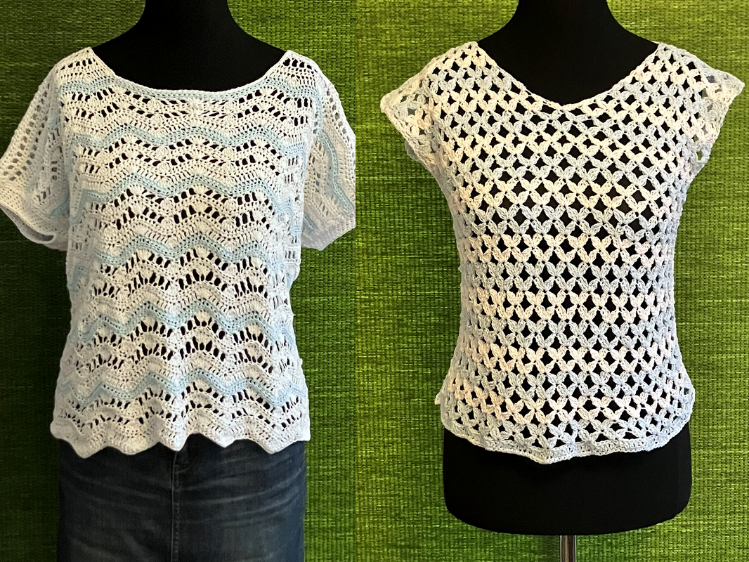 Shirt in Hellblau-Weiß - 4 Muster zur Auswahl- Häkelanleitung