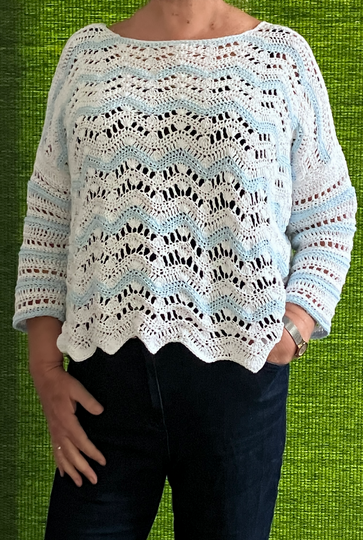 Shirt in Hellblau-Weiß - 4 Muster zur Auswahl- Häkelanleitung