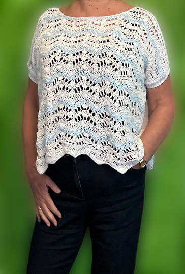 Shirt in Hellblau-Weiß - 4 Muster zur Auswahl- Häkelanleitung