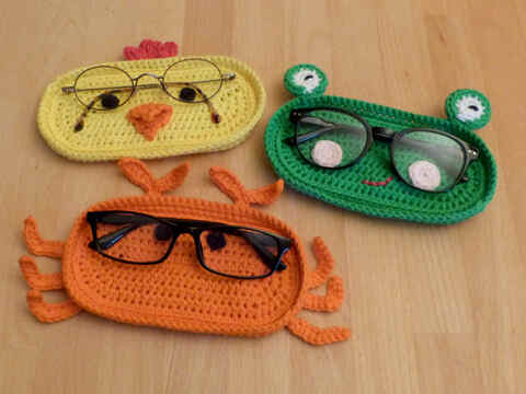 Häkelanleitung Brillenablage Frosch, Krabbe und Küken, Brillenschale