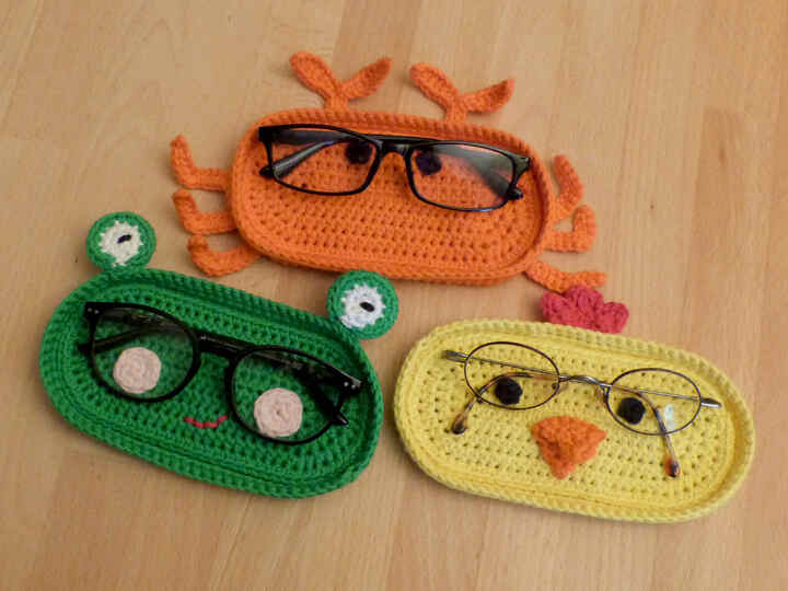 Häkelanleitung Brillenablage Frosch, Krabbe und Küken, Brillenschale
