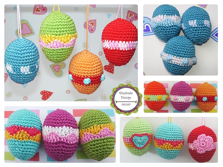 FREEBIE Crochet pattern colorful stuffed Easter eggs, 3 designs, PDF