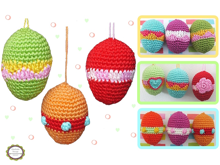 FREEBIE Crochet pattern colorful stuffed Easter eggs, 3 designs, PDF