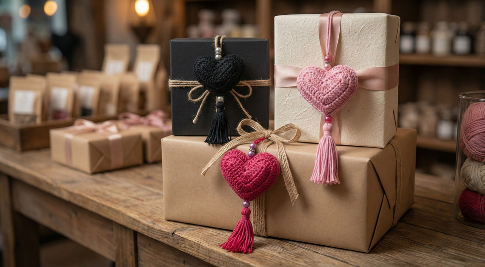 Crochet pattern for heart pendant with tassel – in 7 languages