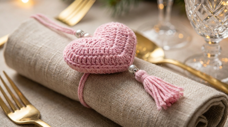 Crochet pattern for heart pendant with tassel – in 7 languages