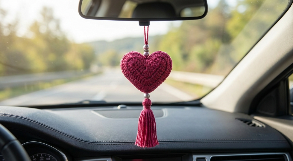 Crochet pattern for heart pendant with tassel – in 7 languages