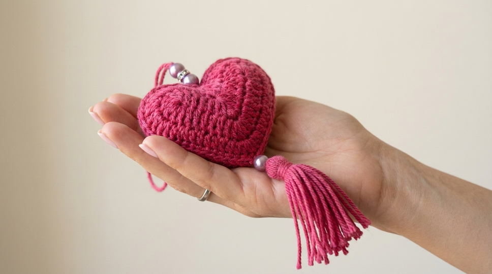 Crochet pattern for heart pendant with tassel – in 7 languages