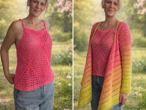 Häkelanleitung TwinSet "PinkySun" - Trägertop & Jacke