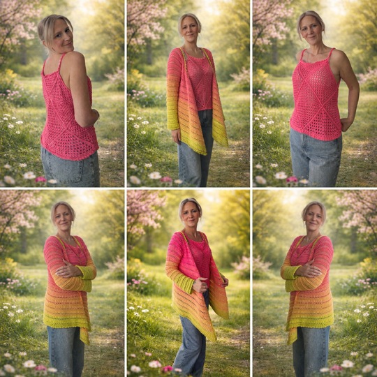 Häkelanleitung TwinSet "PinkySun" - Trägertop & Jacke