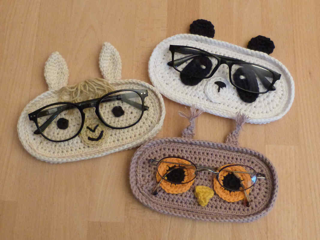 Häkelanleitung Brillenablage Lama, Panda und Eule, Brillenschale