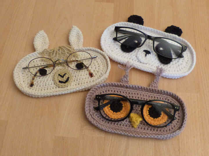 Häkelanleitung Brillenablage Lama, Panda und Eule, Brillenschale
