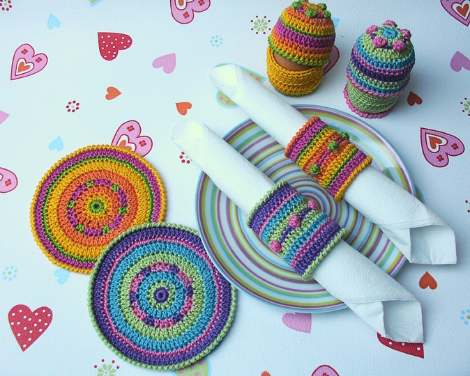 Crochet pattern 4 in 1: Egg warmers, napkin rings, coasters, egg cups PDF