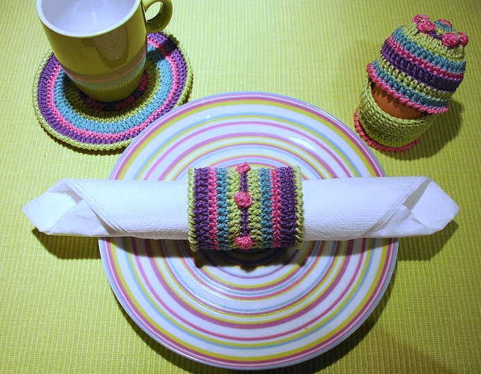 Crochet pattern 4 in 1: Egg warmers, napkin rings, coasters, egg cups PDF
