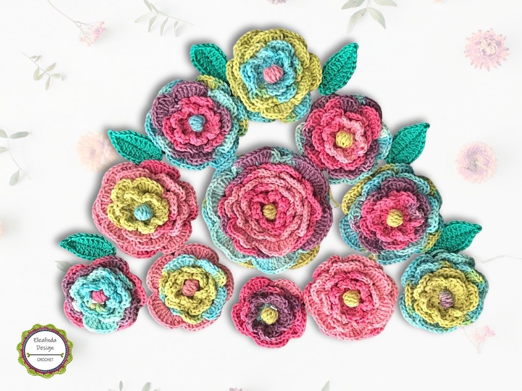 Häkelanleitung Boho Flowers Blumen, mehrlagige Blüten, 3D-Blumen PDF