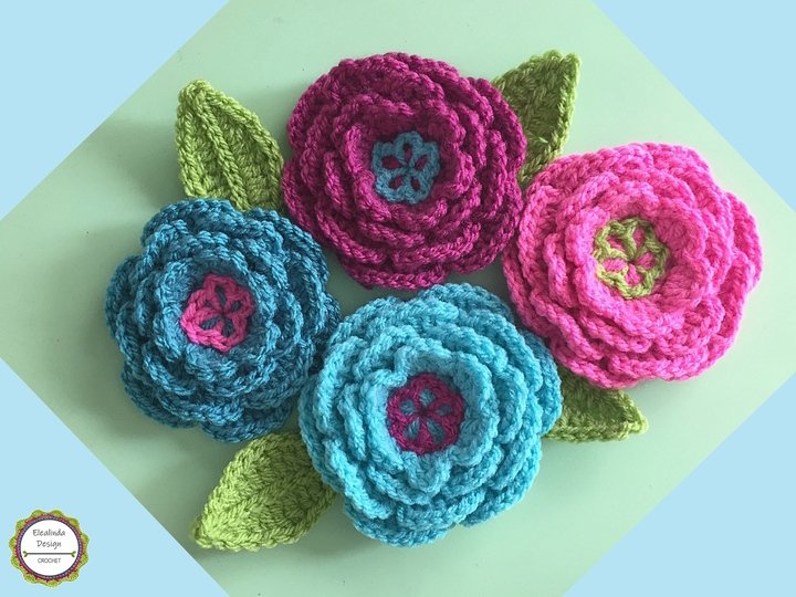 Crochet Pattern Boho Flowers, Floral Decoration 3-dimensional flower, PDF