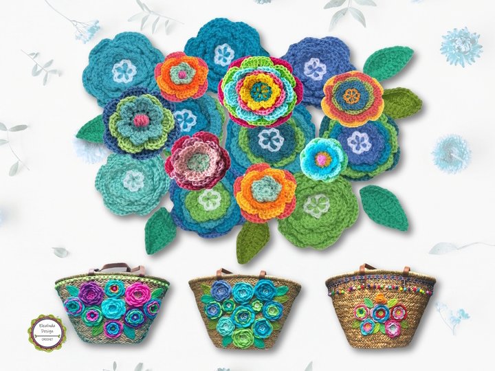 Crochet Pattern Boho Flowers, Floral Decoration 3-dimensional flower, PDF