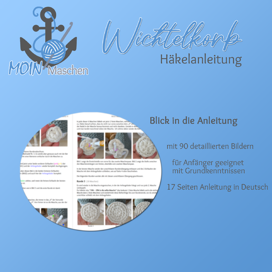 Häkelanleitung Wichtelkorb, Aufbewahrungskorb mit Deckel/Hut im Strickstich