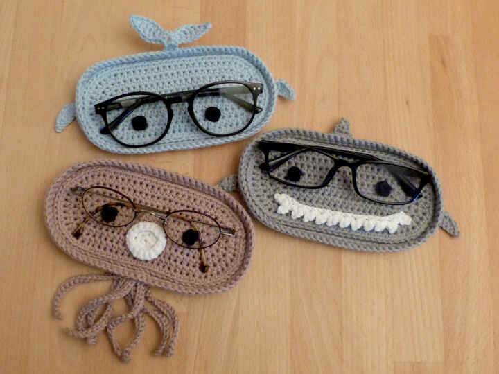 Häkelanleitung Brillenablage Wal, Hai und Qualle, Brillenschale