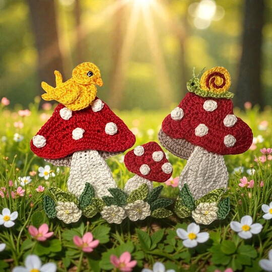 Mushrooms applique crochet