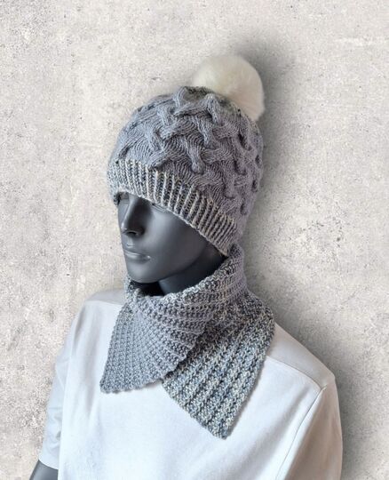 Strickanleitung Zopfmuster - Mütze und Schalkragen im Set, KU 52 - 55  #362