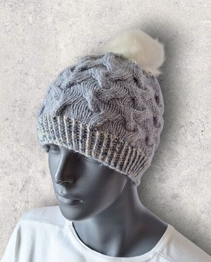 Strickanleitung Zopfmuster - Mütze und Schalkragen im Set, KU 52 - 55  #362