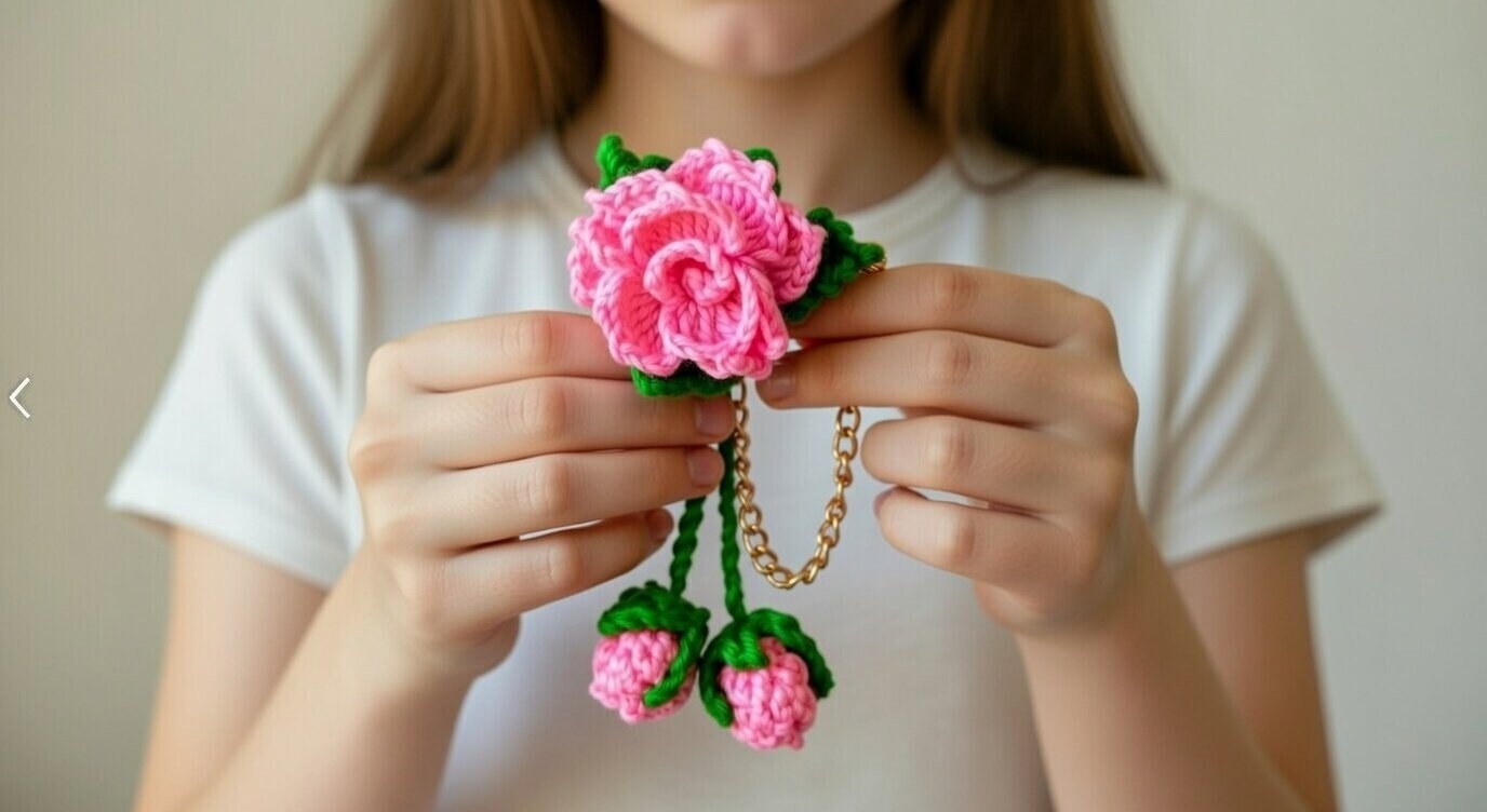 Häkelanleitung 3D Blume Taschenanhänger & Schlüsselanhänger – PDF + Video