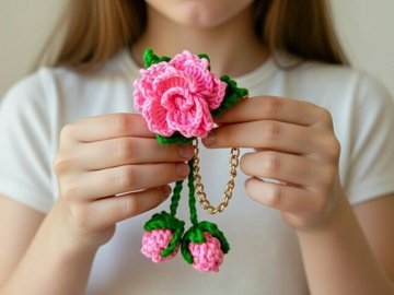 Crochet 3D Flower Bag Charm & Keychain – PDF + Video Tutorial