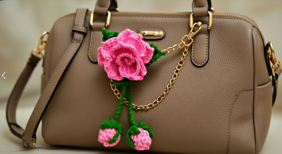 Crochet 3D Flower Bag Charm & Keychain – PDF + Video Tutorial