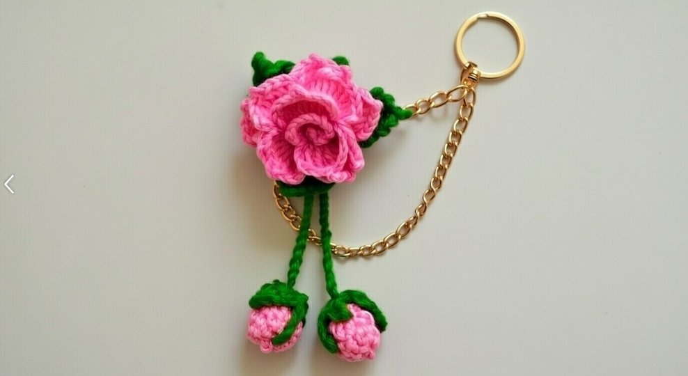 Crochet 3D Flower Bag Charm & Keychain – PDF + Video Tutorial